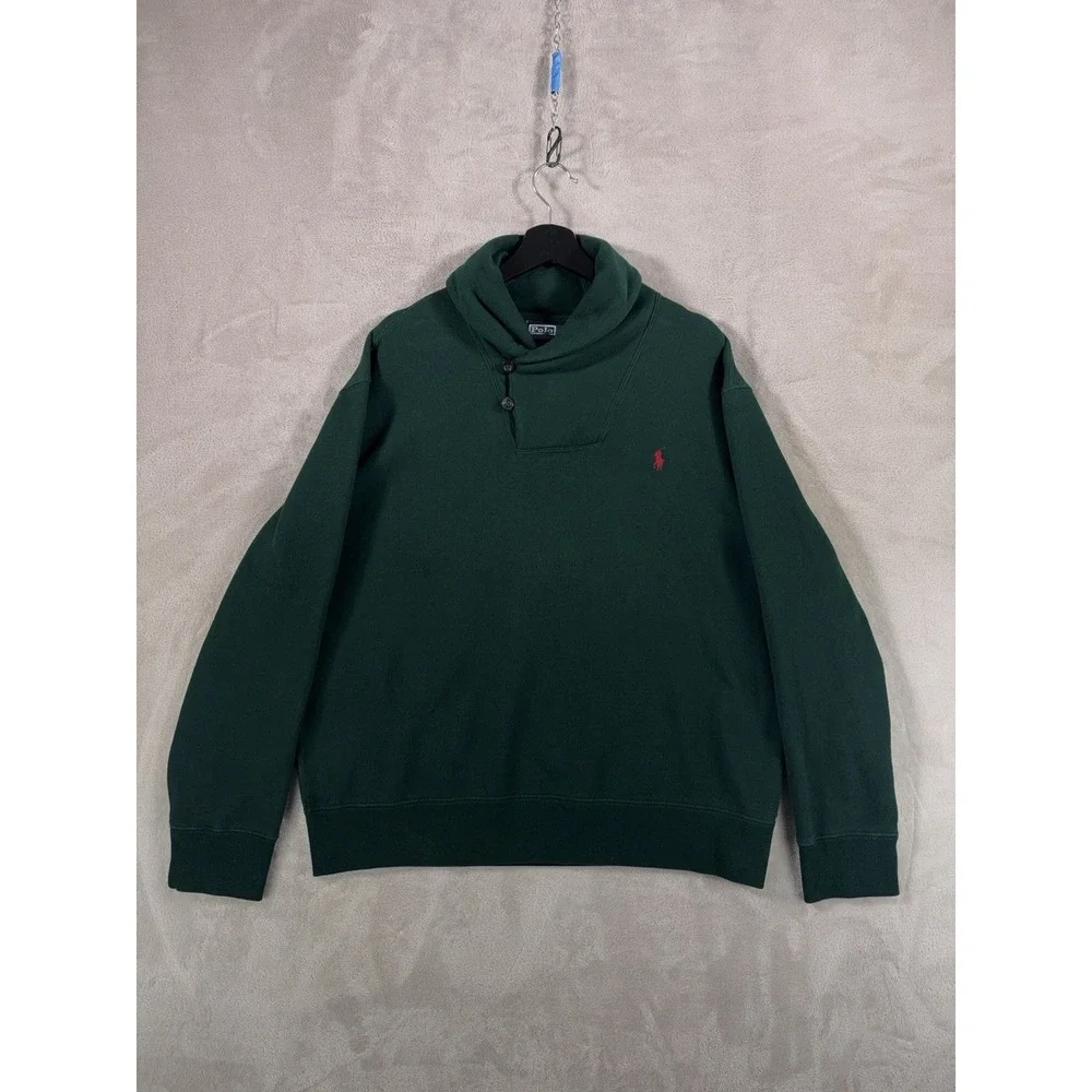 Polo Ralph Lauren Shawl Collar Sweatshirt Mens XL Green Fleece Pullover
